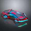 Futuristic Red Blue Car Design With Streamlined Body Transparent Roof And Illuminated Wheels