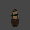 Wooden Pirate Ship With Black Sails Masts And Jolly Roger Flag