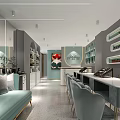 Modern Beauty Salon Interior With Glass Staircase Mirrors Chandeliers And Workstations