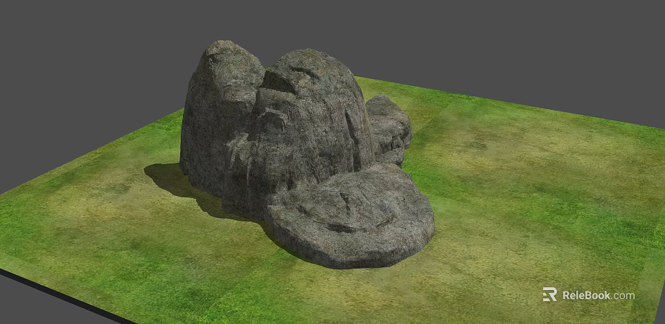 Natural Outdoor Stone And Wood Structure With Textured Surface On Green Grass 3d model 