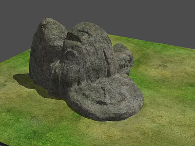 Natural Outdoor Stone And Wood Structure With Textured Surface On Green Grass 3d model