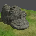 Natural Outdoor Stone And Wood Structure With Textured Surface On Green Grass