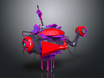 Red And Purple Sci Fi Mechanical Device With Circular Components And Support Arms 3d model