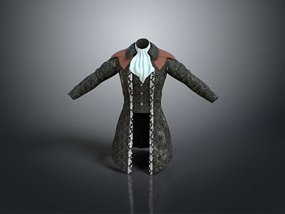 Vintage Style Long Coat With White Collar And Intricate Decorative Patterns 3d model