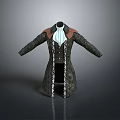 Vintage Style Long Coat With White Collar And Intricate Decorative Patterns 3d model
