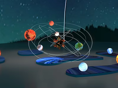 Detailed Solar System Model With Planets Orbits And Starry Night Background 3d model