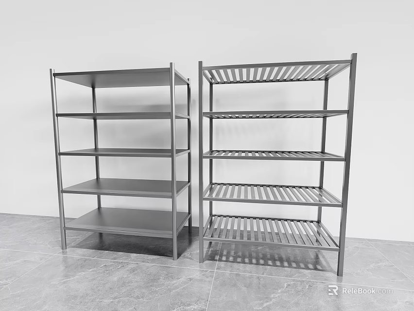Gray Metal Shelving Units with Multiple Tiers for Indoor Storage and Organization 3d model 