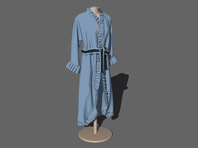 Mannequin Wearing Blue Long Robe With Black Belt And Ruffled Cuffs 3d model