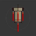 Two Traditional Chinese Lanterns with Red Decorative Frames White Panels Hanging Tassels and Wooden Supports