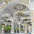 Sacred Religious Sanctuary Interior With Ornate Decorations Stained Glass Windows Comfortable Sofas And Patterned Carpets