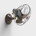 Wall Mounted Retro Fan with Metal Cage and Brown Base Classic Design