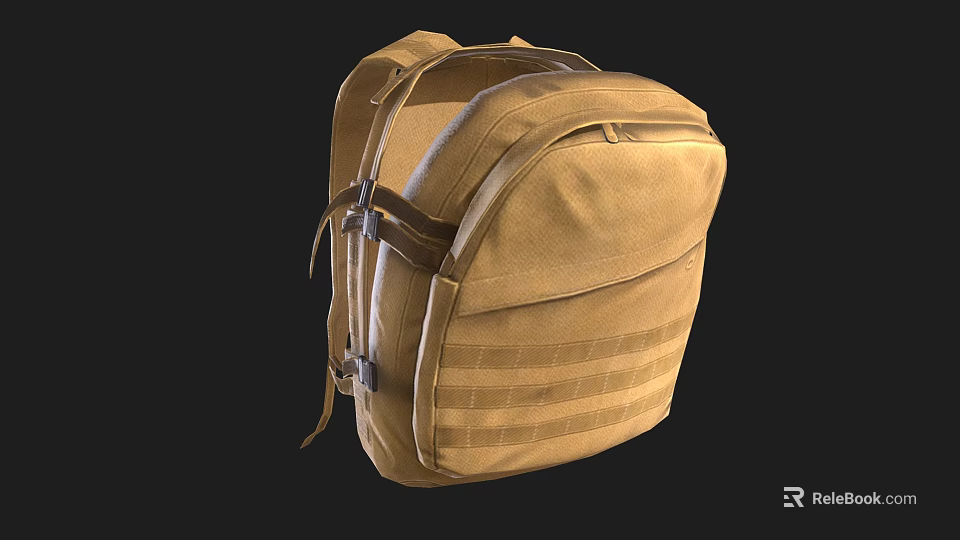 Durable Brown Canvas Backpack With Adjustable Straps Striped Exterior And Multiple Compartments 3d model 