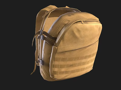 Durable Brown Canvas Backpack With Adjustable Straps Striped Exterior And Multiple Compartments 3d model
