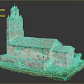 Ancient Church Model With Red Tile Roof Tower And Stone Walls On Green Grass Base