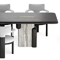 Modern Dining Table Set With Wooden Tabletop And Marble Legs Upholstered Armchairs