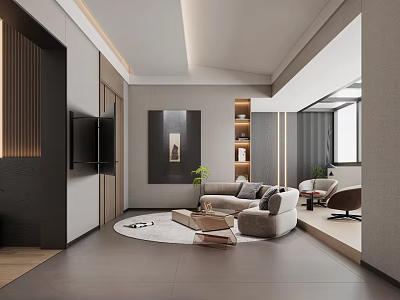 Modern Living Room Interior With Sectional Sofa Coffee Table Round Rug And Artwork 3d model