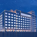 Modern Multi Storey Office Building Illuminated Under Starry Night Sky 3d model