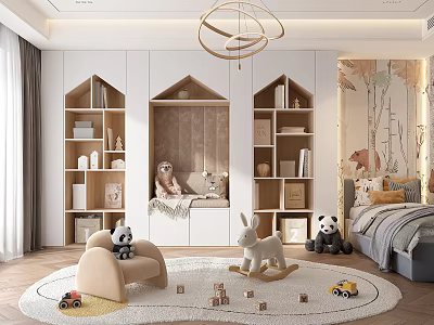 Cozy Kids Room With Playful Toys And Bookshelves 3d model
