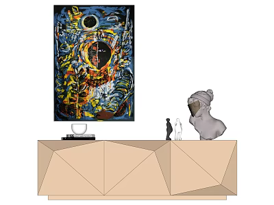 Modern Geometric TV Stand With Colorful Abstract Painting And Decorative Sculptures For Living Room 3d model
