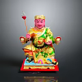 Traditional Deity Statue With Green Gold Robe Scepter Ingot And Red Base