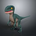 Teal Dinosaur 3D Model With Light Colored Belly Yellow Eyes Open Mouth And Sharp Teeth
