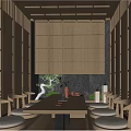 Traditional Japanese Private Dining Room With Wooden Ceiling Bamboo Screens And Long Table