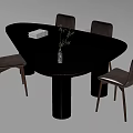 Modern Dark Dining Table Set with Four Chairs Tabletop Decor Plant Tray Wine Glasses Books