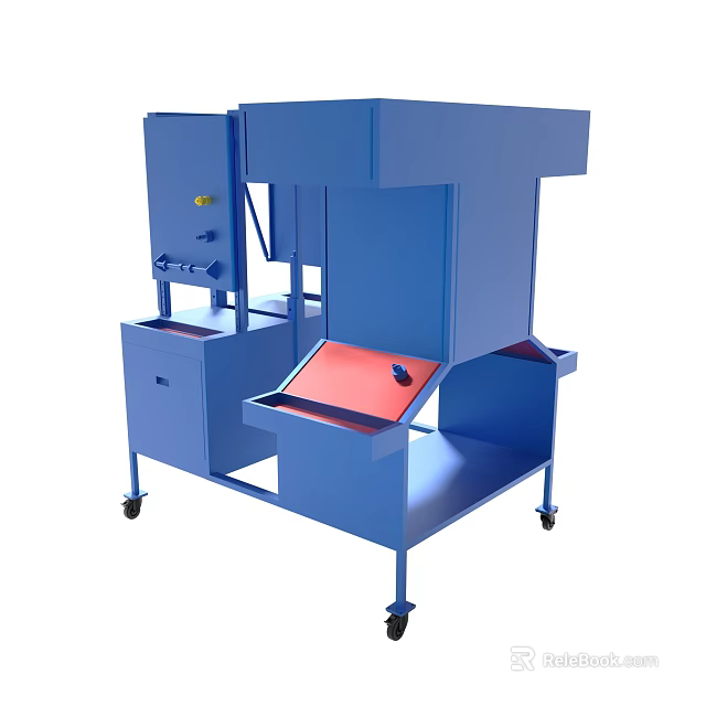 Sturdy Blue Industrial Equipment With Red Panel Workstation And Mobile Wheels 3d model