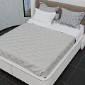 Modern Double Bed with White Upholstered Headboard Gray Quilted Mattress and Decorative Pillows