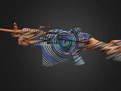 Decorative Rifle With Colorful Circular Patterns And Striped Design In Vibrant Hues 3d model