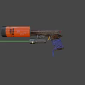 Weapon With Orange Cylindrical Component Blue Rope Wrapped Grip And Green Laser Sight 3d model