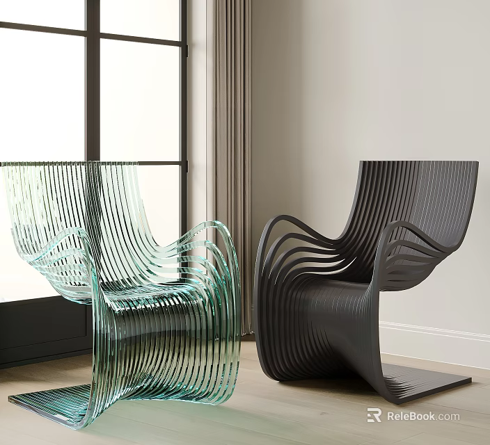 Modern Transparent Green And Black Striped Single Chair For Indoor Living Space With Natural Light 3d model 