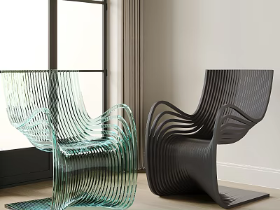 Modern Transparent Green And Black Striped Single Chair For Indoor Living Space With Natural Light 3d model