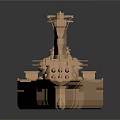 Golden Warship 3D Model With Detailed Deck And Metallic Reflective Surface