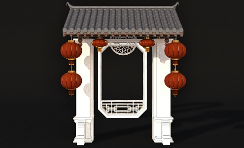 Chinese Architecture Chinese Style Door Head Door Lantern 3d model