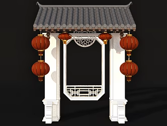 Chinese Architecture Chinese Style Door Head Door Lantern 3d model