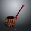Handcrafted Wooden Smoking Pipe With Textured Bowl Red Stem And Gold Accent