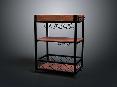 Multi Tier Wine Rack With Metal Frame And Wooden Shelves On Wheels 3d model