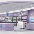 Purple Themed Pop up Makeup Store With Drink Bar And Cosmetic Products 3d model