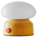 Cute Mushroom Shaped Table Lamp With White Lampshade Yellow Transparent Body And Red Button