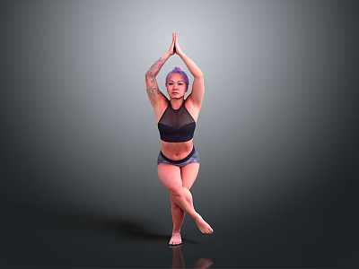Active Woman Practicing Yoga Tree Pose Standing On Single Leg With Hands Joined 3d model