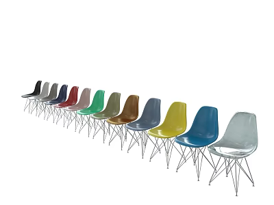 Colorful Single Chairs With Modern Design And Metallic Legs In Various Hues 3d model