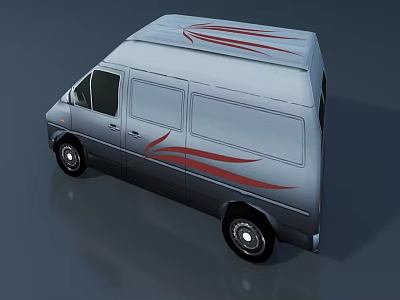 Silver Van Side View With Red Decorative Stripes And Modern Exterior Design 3d model