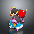 Black Crown Character Riding Pink Spotted Creature With Red Ball And Colorful Patterns