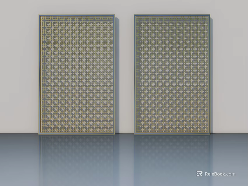 Two Modern Swing Doors With Intricate Geometric Metal Pattern Design 3d model 