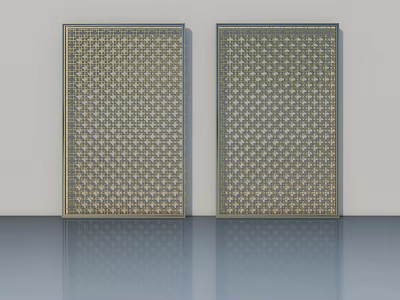 Two Modern Swing Doors With Intricate Geometric Metal Pattern Design 3d model