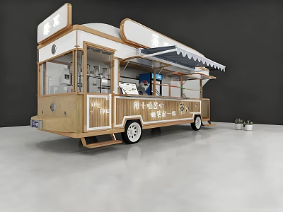 Wooden Mobile Food Truck With Serving Window Awning And Interior Equipment 3d model