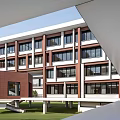 Modern Simple School Middle School Education Building Campus Teaching Building Playground 3d model
