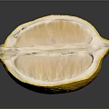 Fresh Cut Open Lemon With Juicy Pulp And Yellow Peel On Reflective Surface