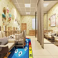 Nursery Room Interior With Yellow Walls Cartoon Decorations Baby Cribs Sofas And Colorful Carpet